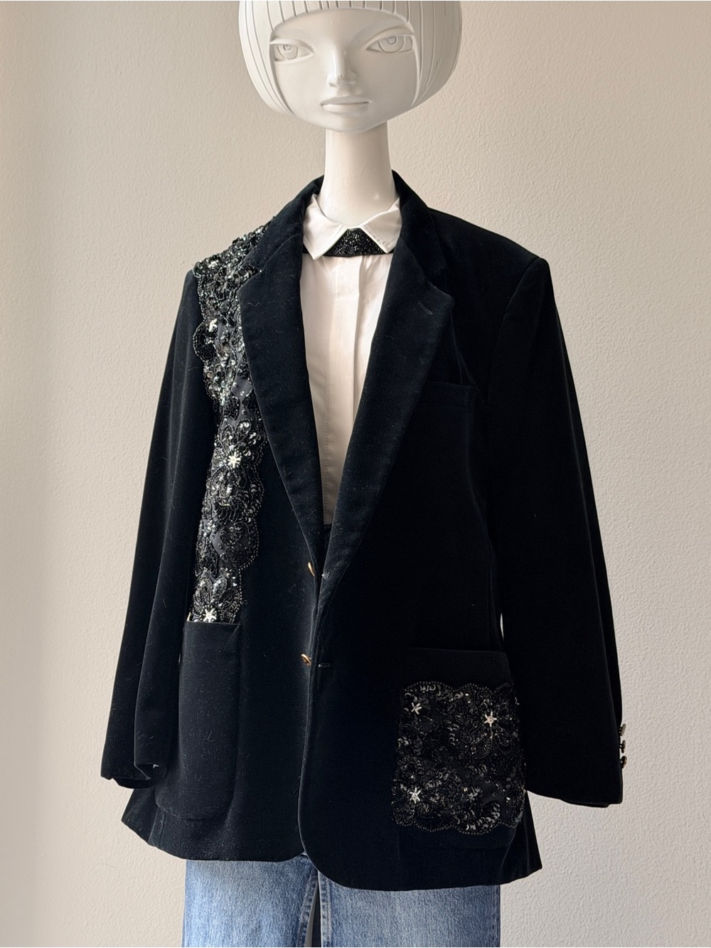 Embellished Giorgio Sant Angelo Black Velvet Jacket